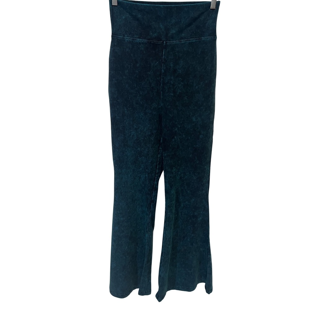 Zenana Flare Leggings Women XL Dark Green Mineral Wash High Rise Bell Bottom A35